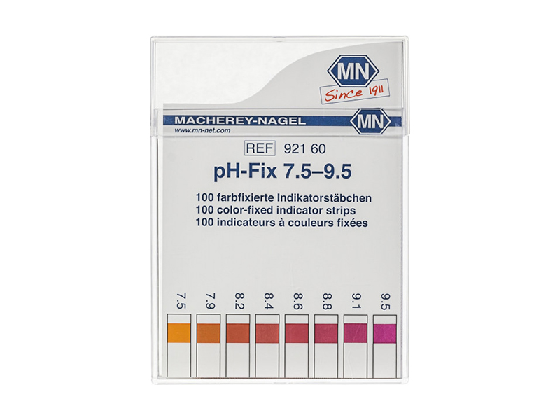 pH test strips, pH‑Fix 7.5–9.5, fixed indicator