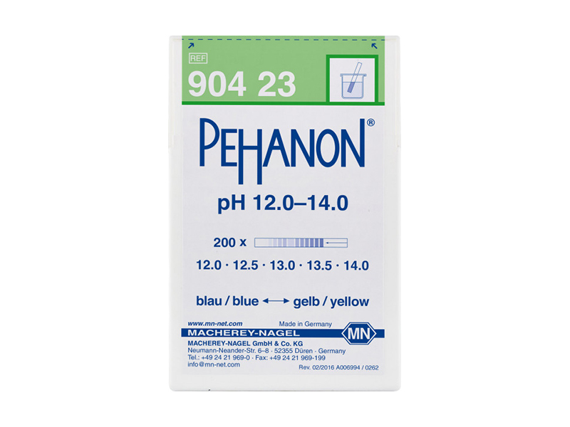 pH test strips, PEHANON 12.0–14.0, for colored samples